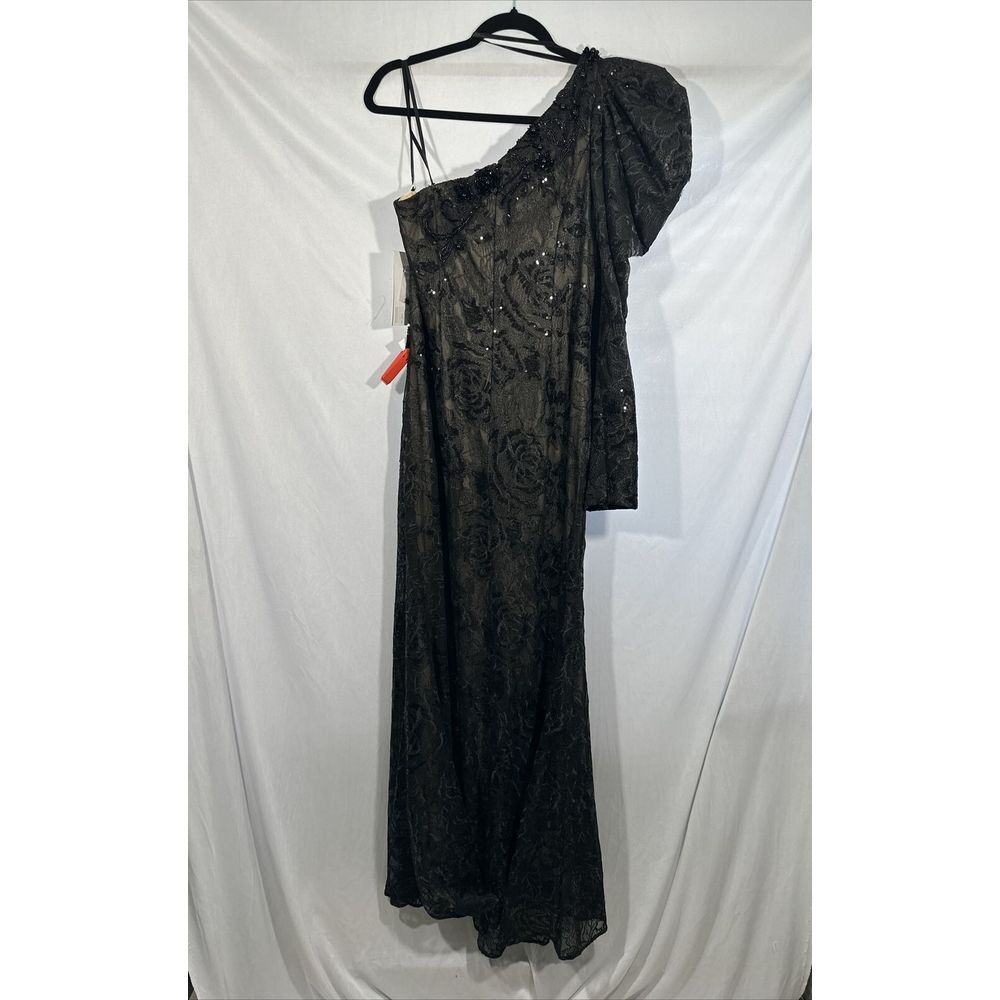NWT $698 Mac Duggal [ 10 ] Embellished One‎ Puff Sleeve Trumpet Gown Black G1646 - Picture 14 of 16